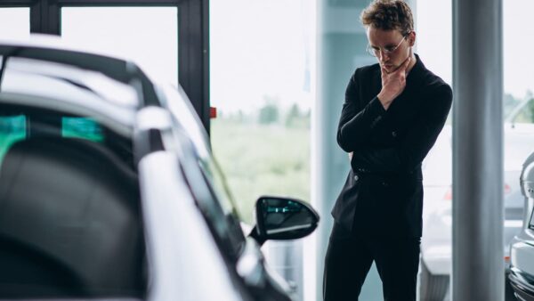 Strefa Wiedzy - man looking car thinking purchase