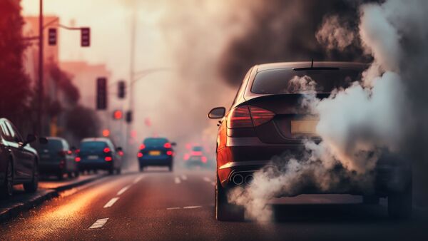 Strefa Wiedzy - ai generated illustration several cars driving road hazy smoky environment