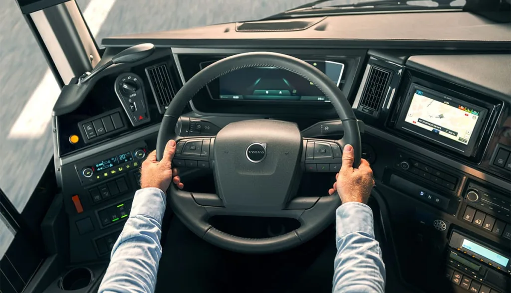 Volvo Buses: 700 km zasięgu w elektrycznym autokarze - Volvo BZR Electric CD Dashboard with hands VolvoBuses 2025 002