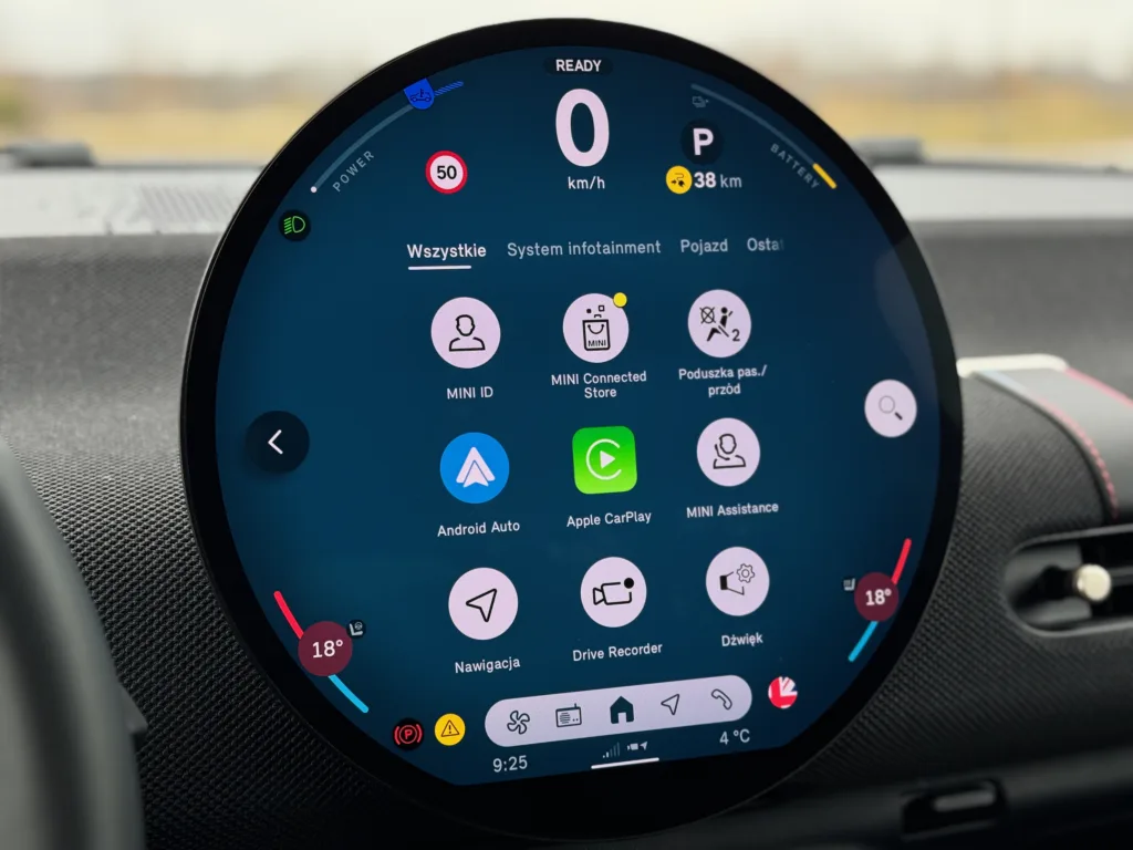 MINI Cooper SE ekran menu