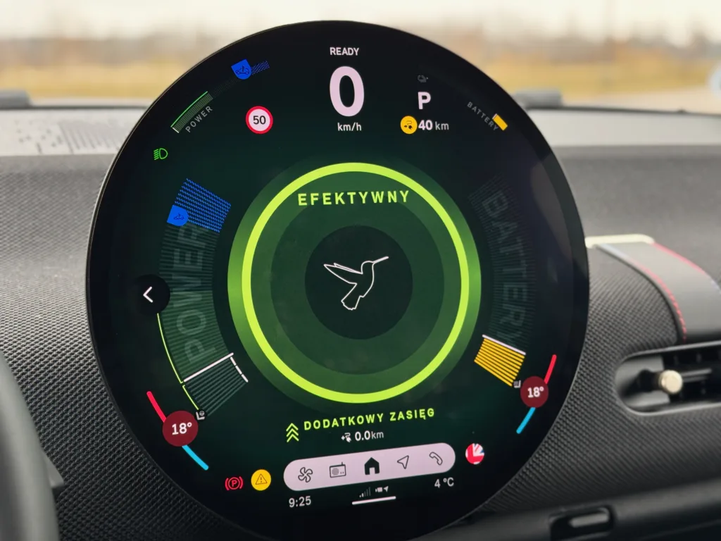 MINI Cooper SE ekran tryb jazdy Green