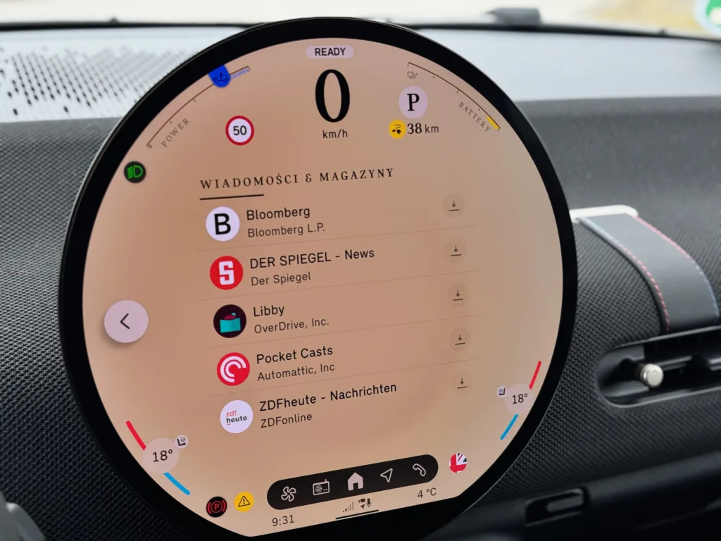 MINI Cooper SE ekran aplikacje