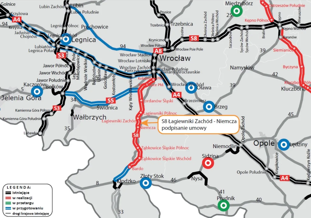 Brakujący odcinek S8 na Dolnym Śląsku bliżej realizacji. Budimex zgarnie ponad 380 mln złotych za pond 9 km trasy - S8 lagiewniki niemcza 1