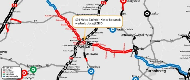S74 w Kielcach z decyzją ZRID. Kluczowy odcinek przechodzi w fazę realizacji - S74 Kielce 1