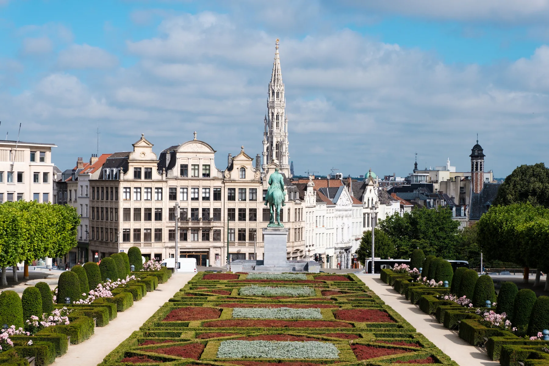 The Mont des Arts at sunset with people walking and exploring local beauties. Brussels, Belgium