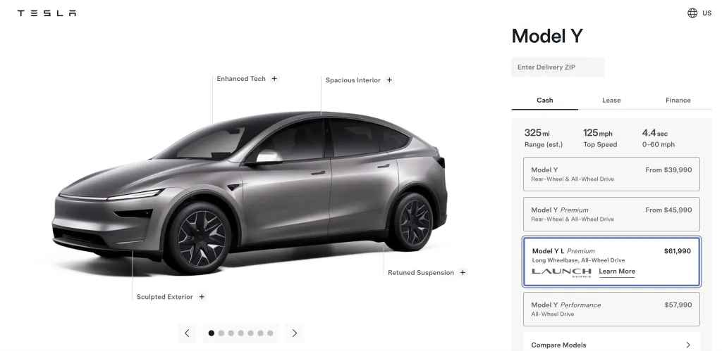 Tesla ruszyła ze sprzedażą Modelu Y L. Wersję Launch Series wyceniono w USA na 62 tys. USD - Tesla Model YL strona tesli usa 3